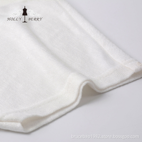 Lightweight Summer Solid Knitted V-neck White Shirt